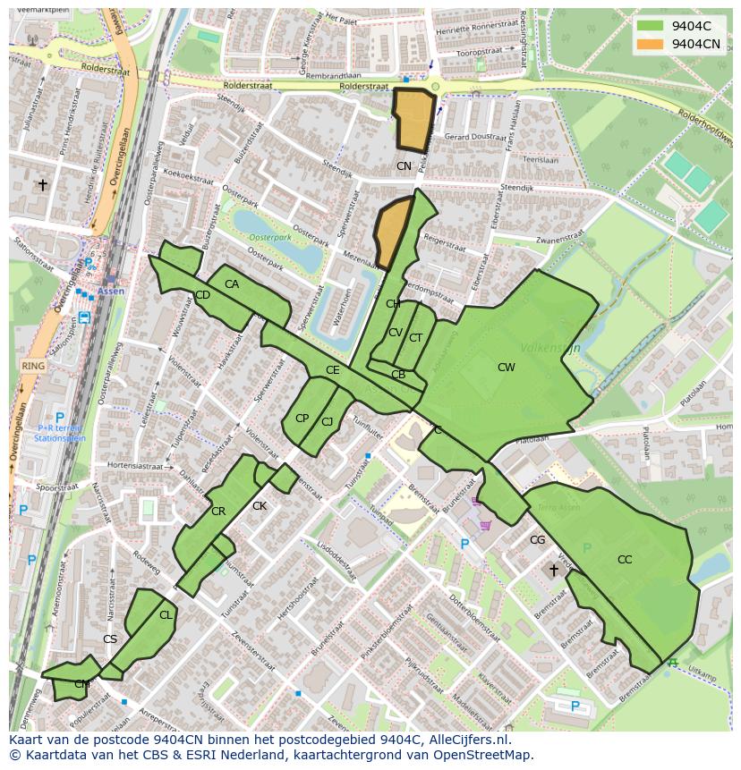 Afbeelding van het postcodegebied 9404 CN op de kaart.