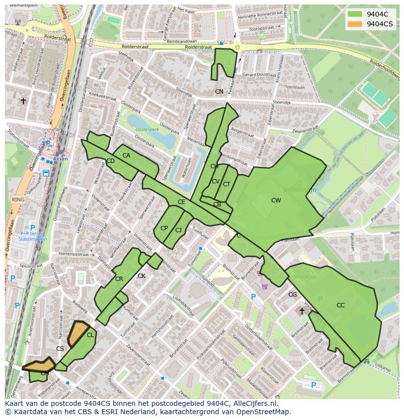 Afbeelding van het postcodegebied 9404 CS op de kaart.