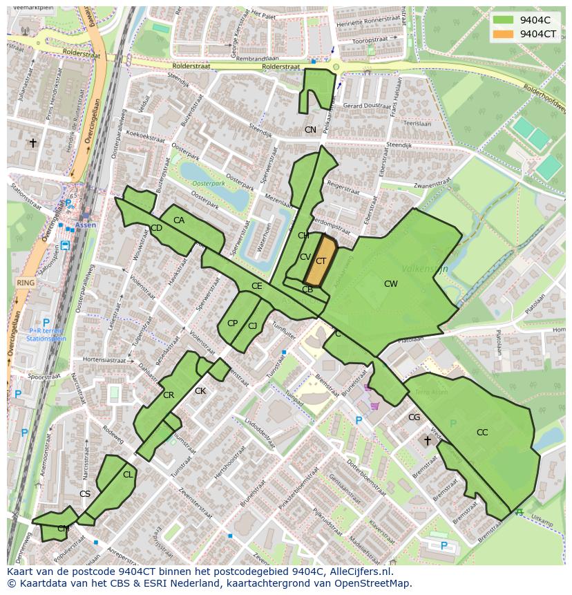 Afbeelding van het postcodegebied 9404 CT op de kaart.