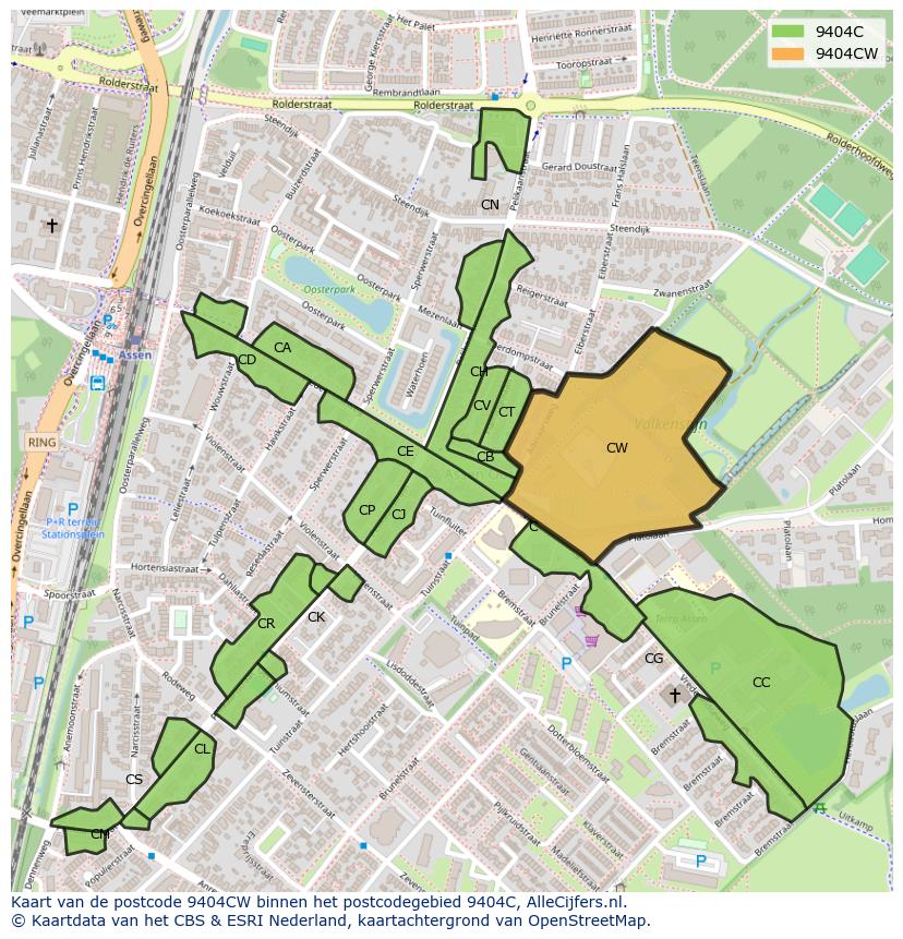 Afbeelding van het postcodegebied 9404 CW op de kaart.