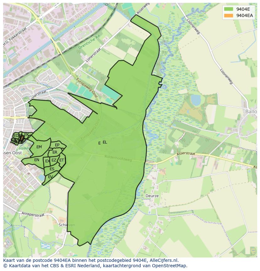 Afbeelding van het postcodegebied 9404 EA op de kaart.