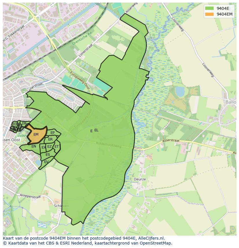 Afbeelding van het postcodegebied 9404 EM op de kaart.