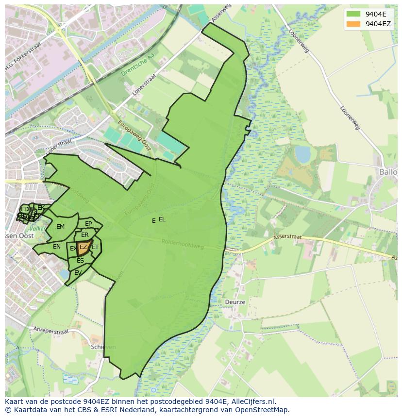 Afbeelding van het postcodegebied 9404 EZ op de kaart.