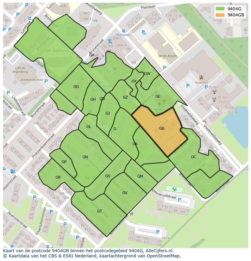 Afbeelding van het postcodegebied 9404 GB op de kaart.