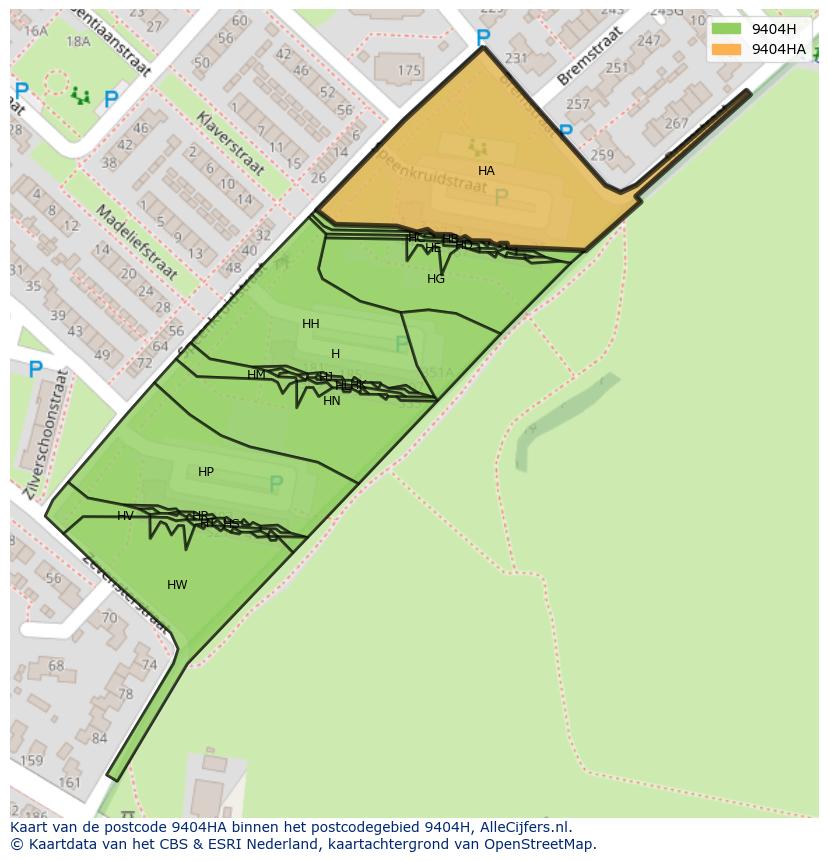 Afbeelding van het postcodegebied 9404 HA op de kaart.