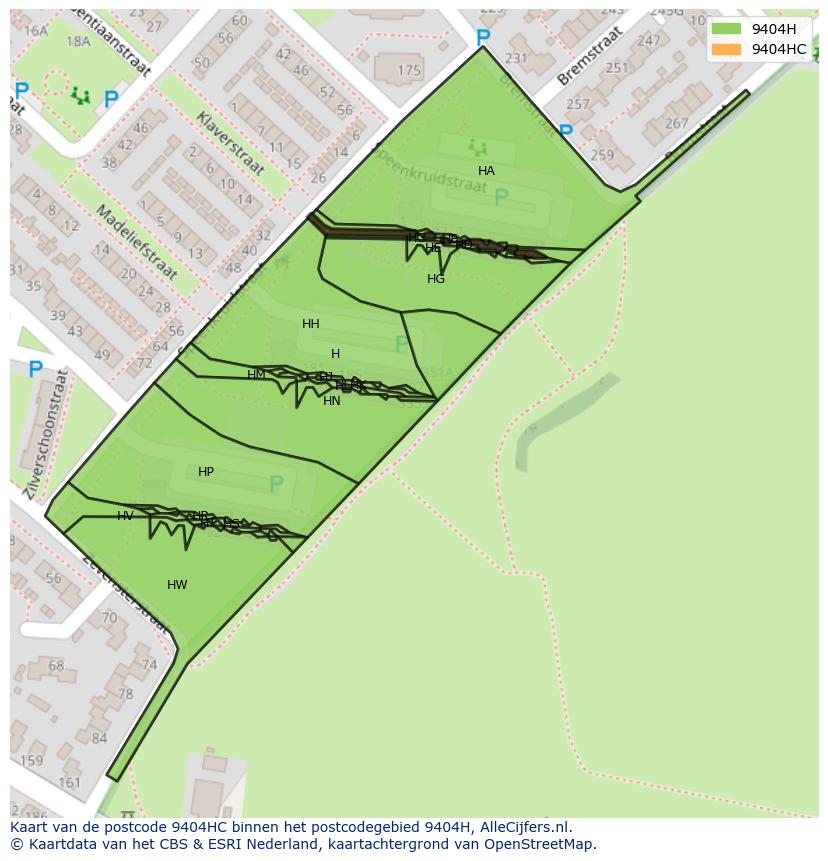 Afbeelding van het postcodegebied 9404 HC op de kaart.