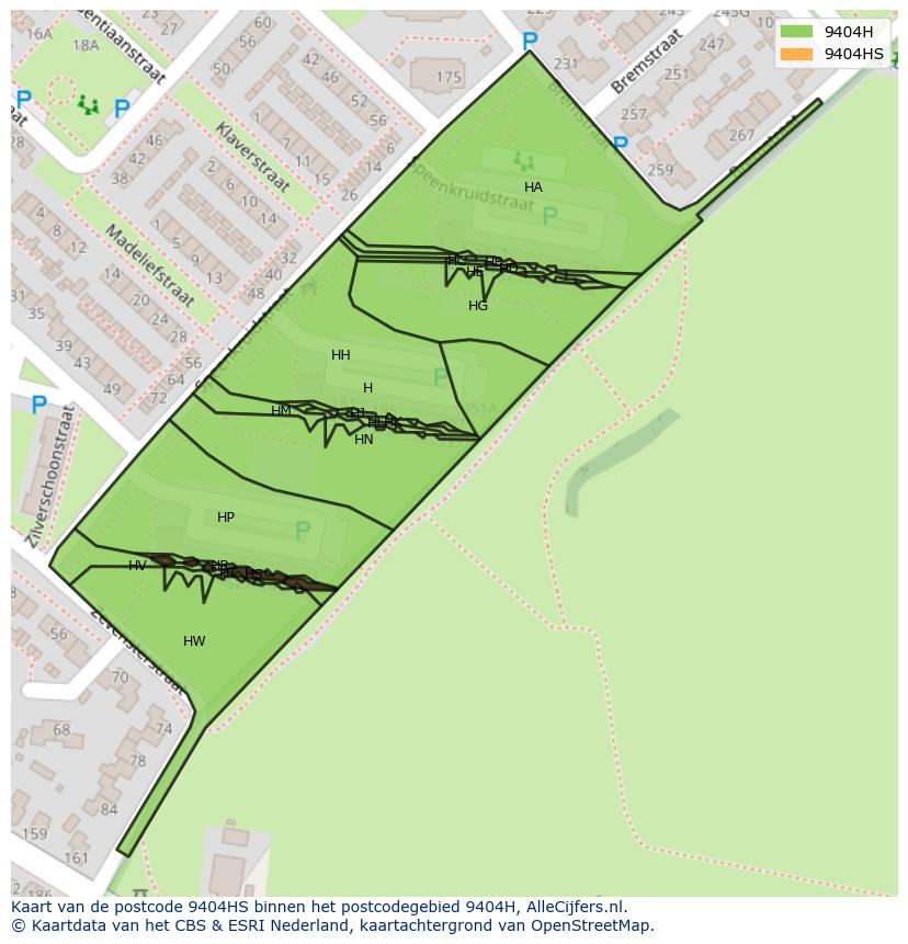 Afbeelding van het postcodegebied 9404 HS op de kaart.