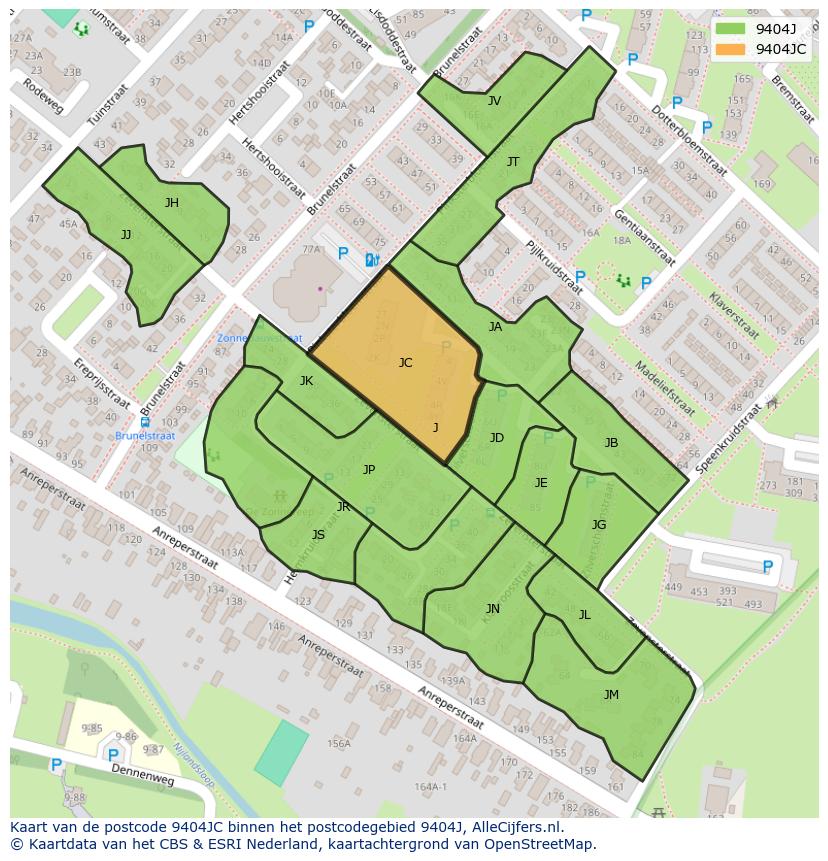 Afbeelding van het postcodegebied 9404 JC op de kaart.