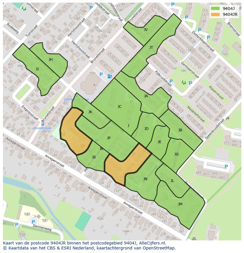 Afbeelding van het postcodegebied 9404 JR op de kaart.