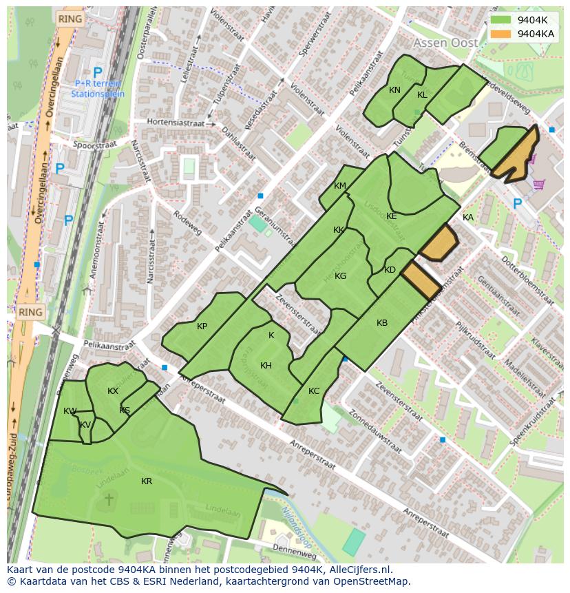 Afbeelding van het postcodegebied 9404 KA op de kaart.