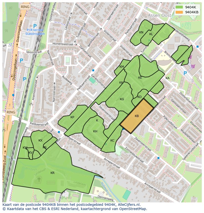 Afbeelding van het postcodegebied 9404 KB op de kaart.