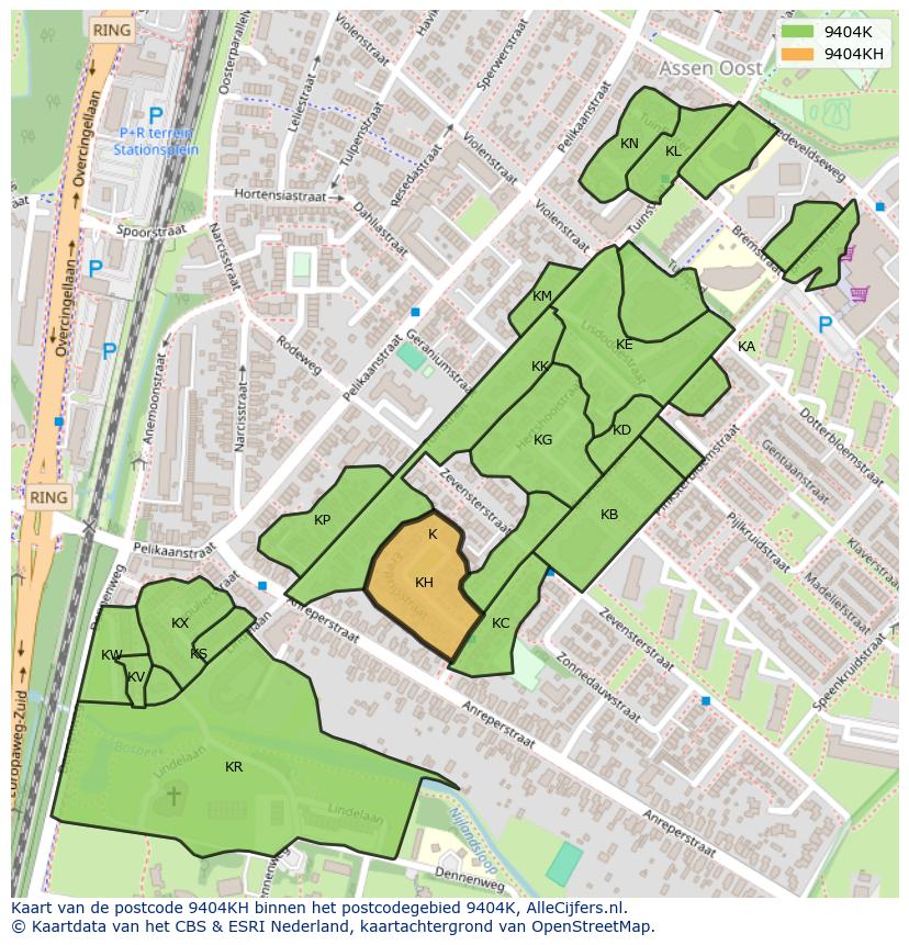Afbeelding van het postcodegebied 9404 KH op de kaart.