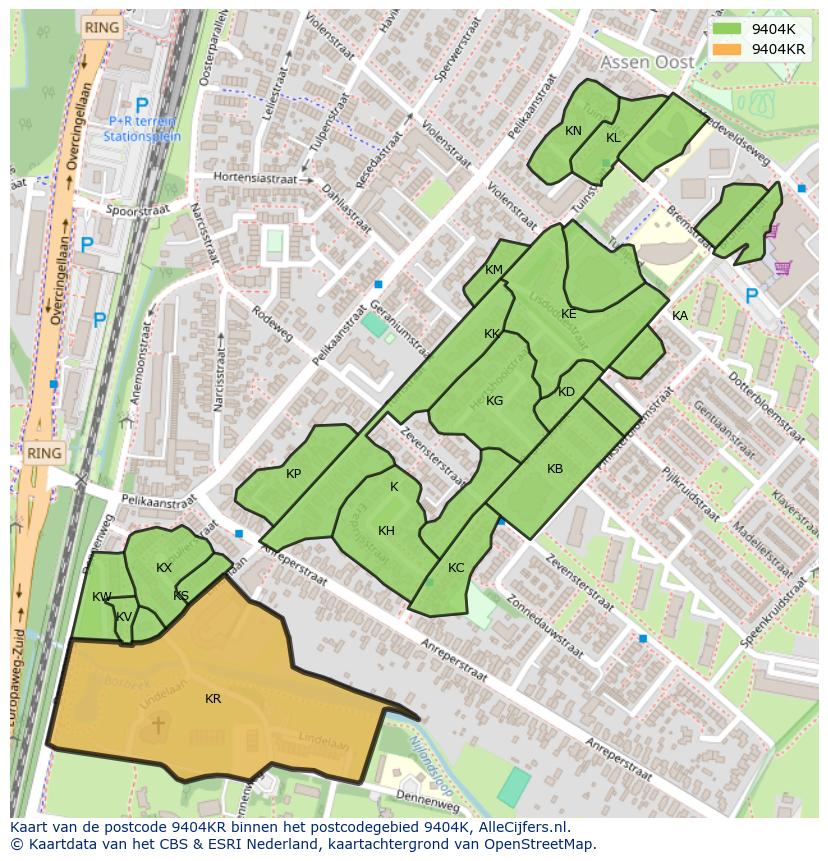 Afbeelding van het postcodegebied 9404 KR op de kaart.