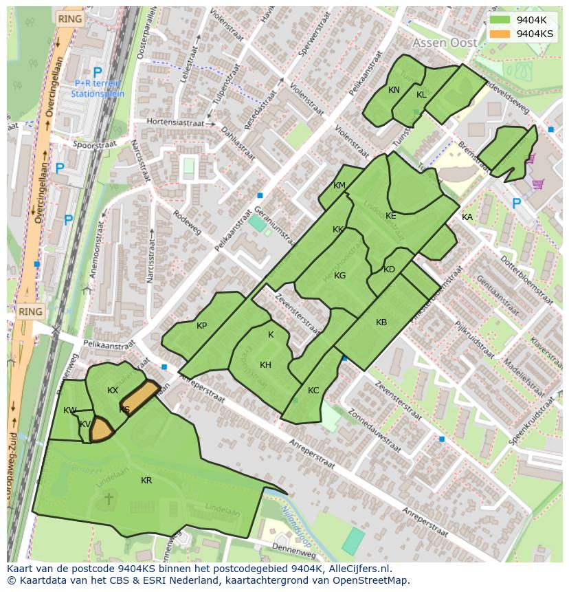 Afbeelding van het postcodegebied 9404 KS op de kaart.