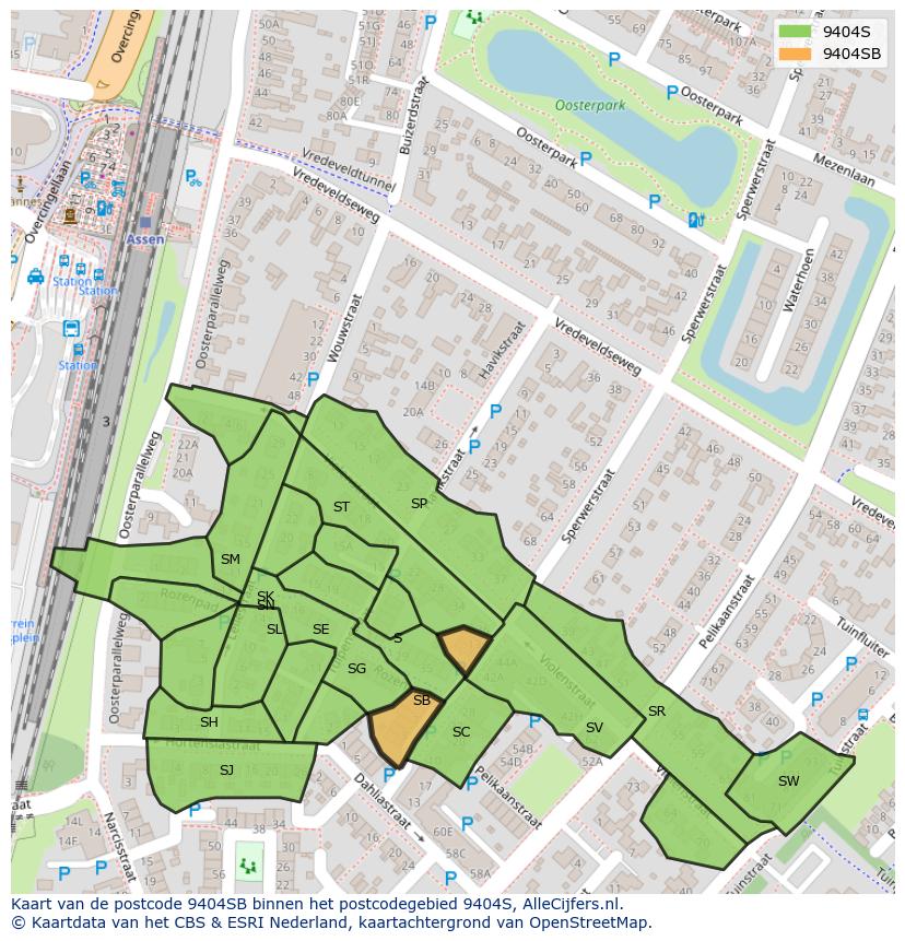 Afbeelding van het postcodegebied 9404 SB op de kaart.