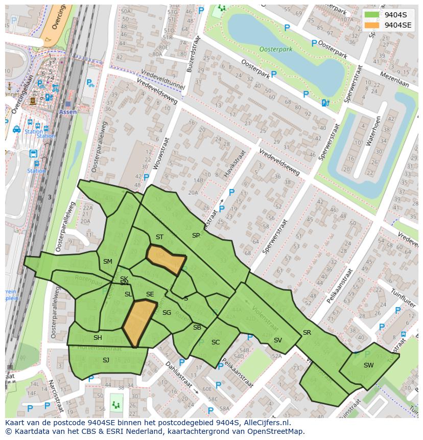 Afbeelding van het postcodegebied 9404 SE op de kaart.