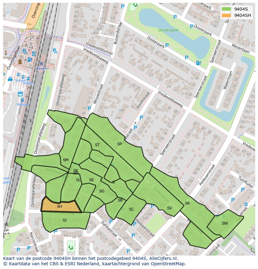 Afbeelding van het postcodegebied 9404 SH op de kaart.
