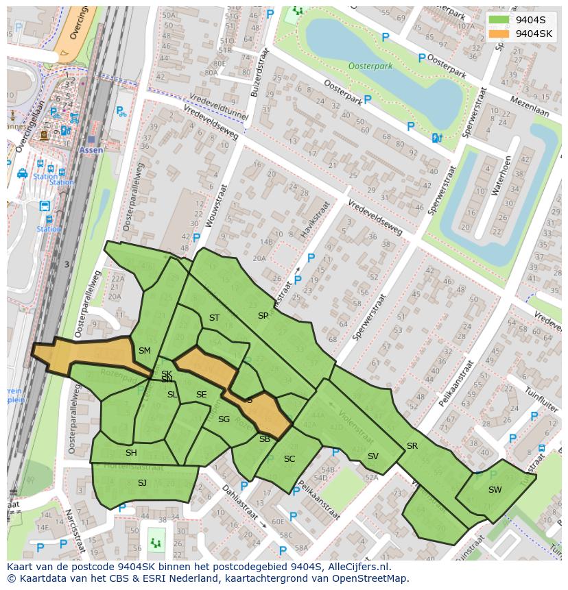Afbeelding van het postcodegebied 9404 SK op de kaart.