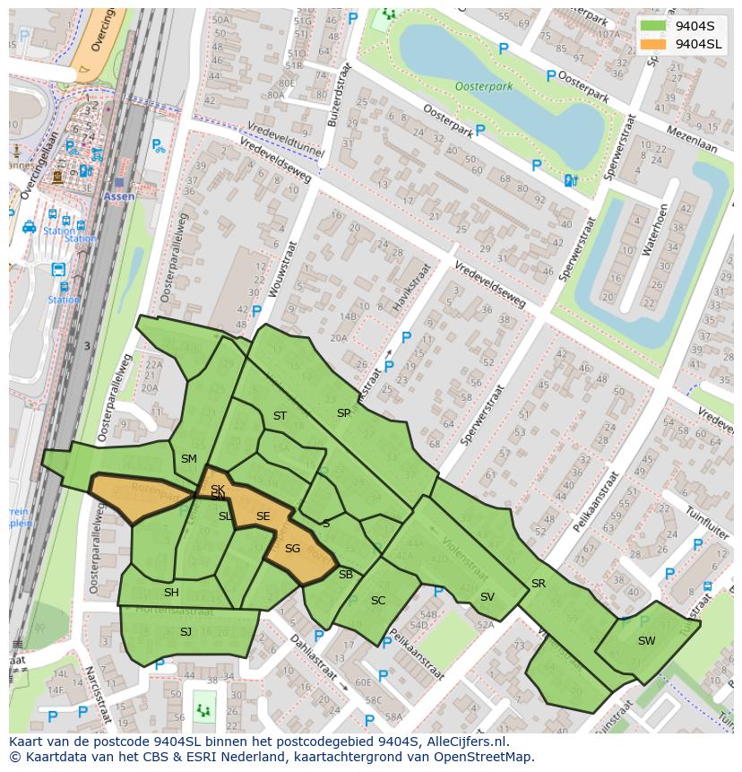 Afbeelding van het postcodegebied 9404 SL op de kaart.