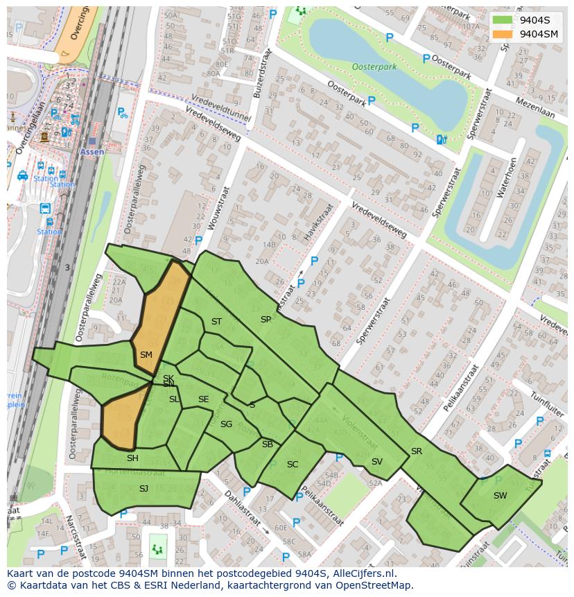 Afbeelding van het postcodegebied 9404 SM op de kaart.