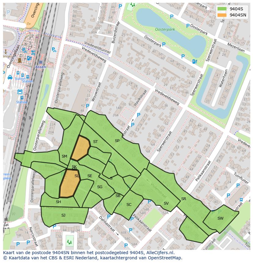 Afbeelding van het postcodegebied 9404 SN op de kaart.