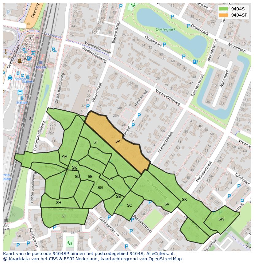 Afbeelding van het postcodegebied 9404 SP op de kaart.
