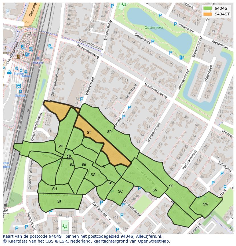 Afbeelding van het postcodegebied 9404 ST op de kaart.