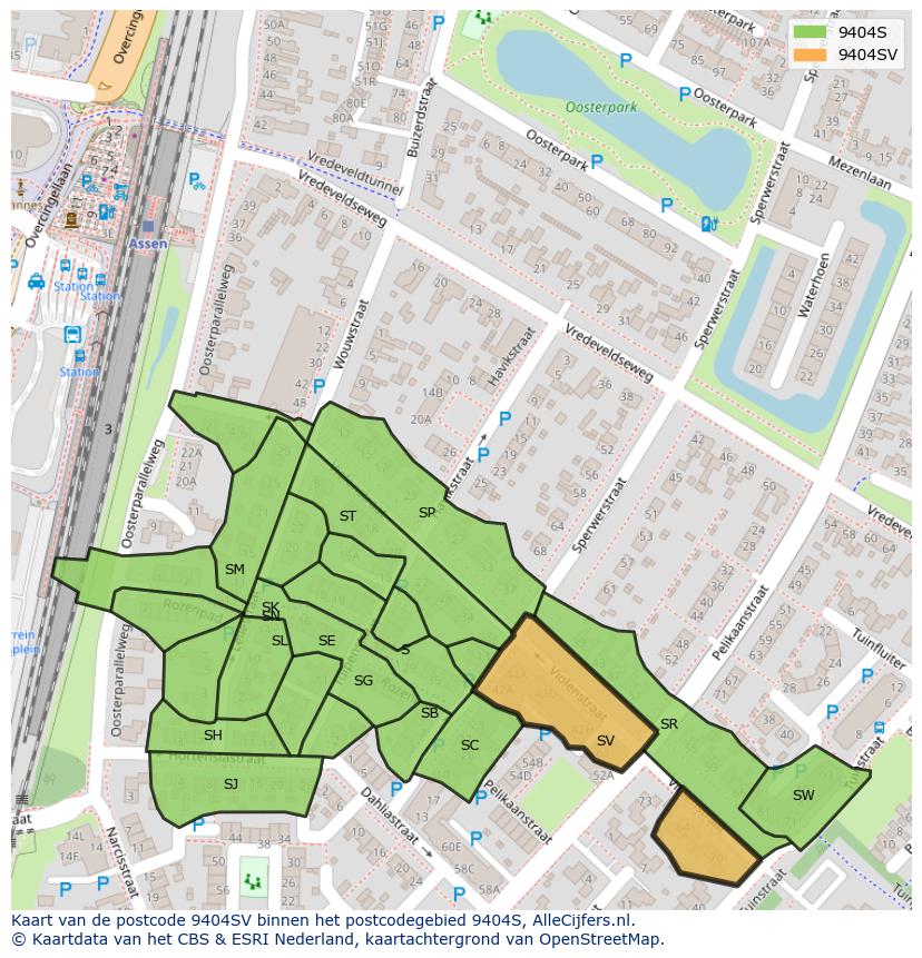Afbeelding van het postcodegebied 9404 SV op de kaart.