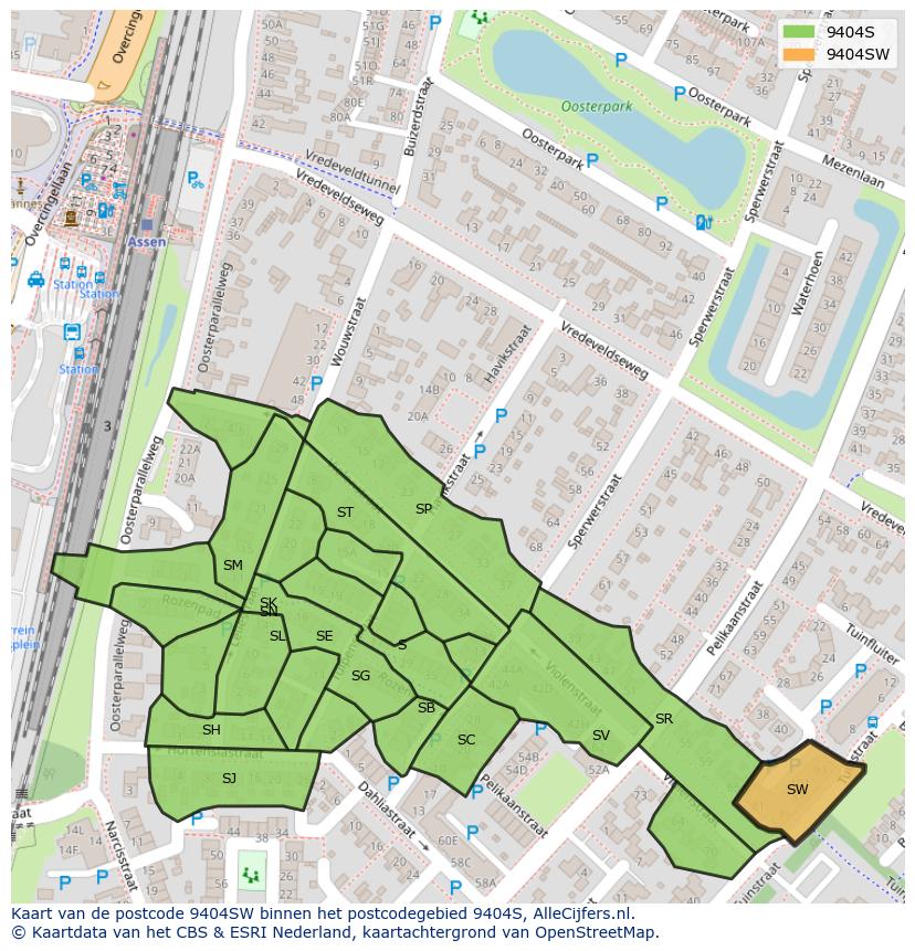 Afbeelding van het postcodegebied 9404 SW op de kaart.