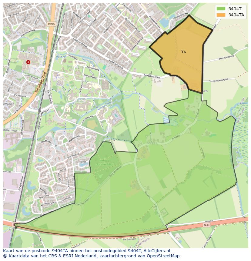 Afbeelding van het postcodegebied 9404 TA op de kaart.