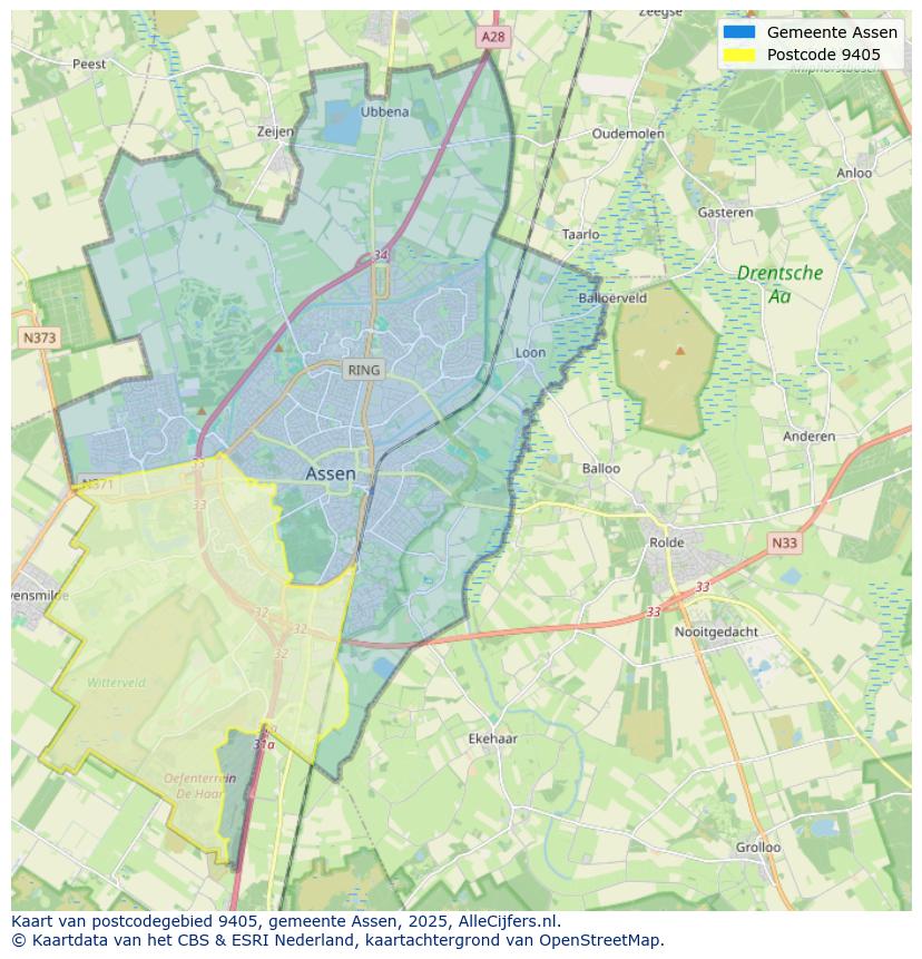 Afbeelding van het postcodegebied 9405 op de kaart.