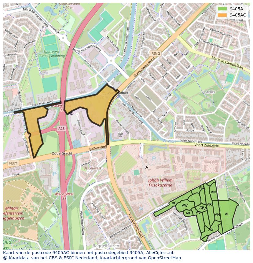 Afbeelding van het postcodegebied 9405 AC op de kaart.