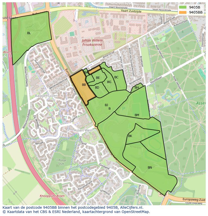 Afbeelding van het postcodegebied 9405 BB op de kaart.