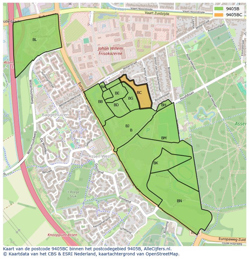 Afbeelding van het postcodegebied 9405 BC op de kaart.