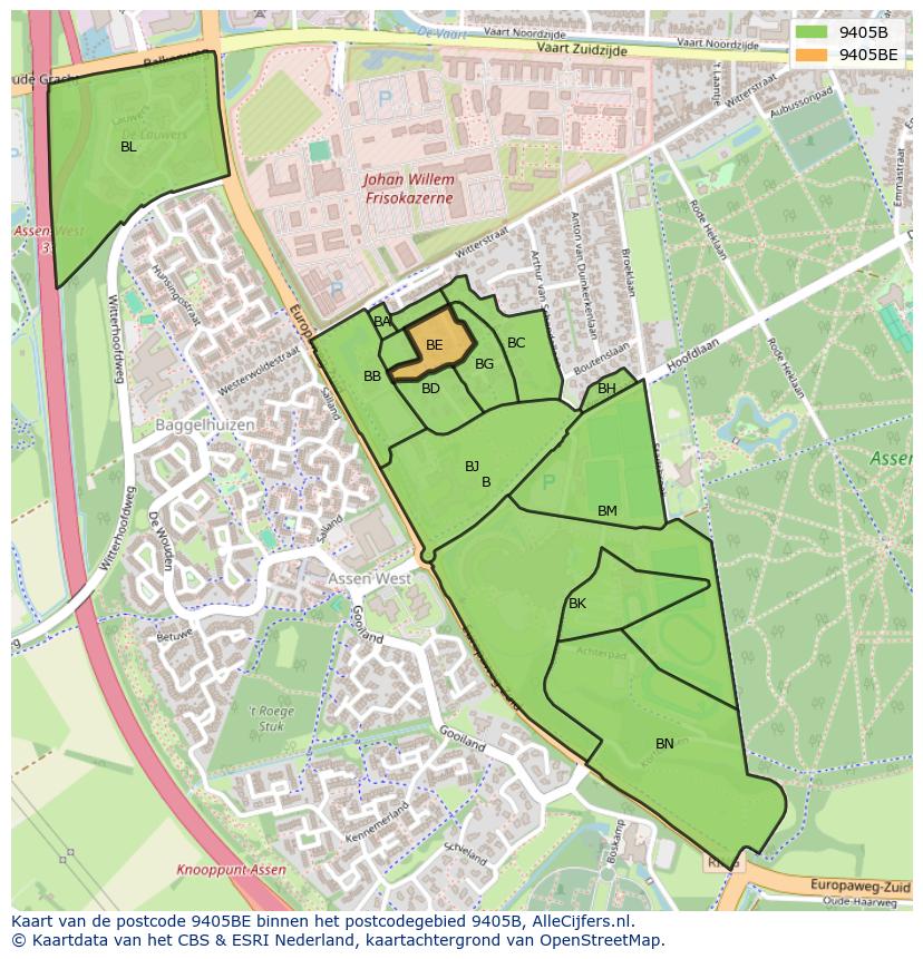 Afbeelding van het postcodegebied 9405 BE op de kaart.