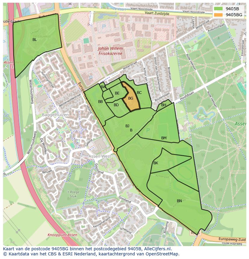Afbeelding van het postcodegebied 9405 BG op de kaart.