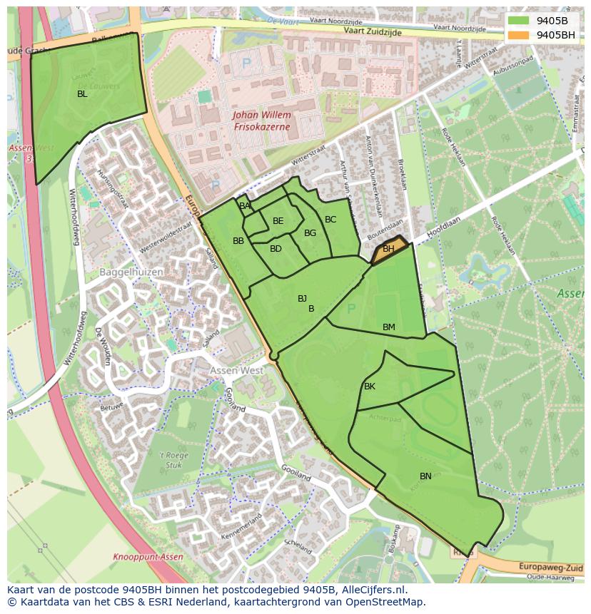 Afbeelding van het postcodegebied 9405 BH op de kaart.