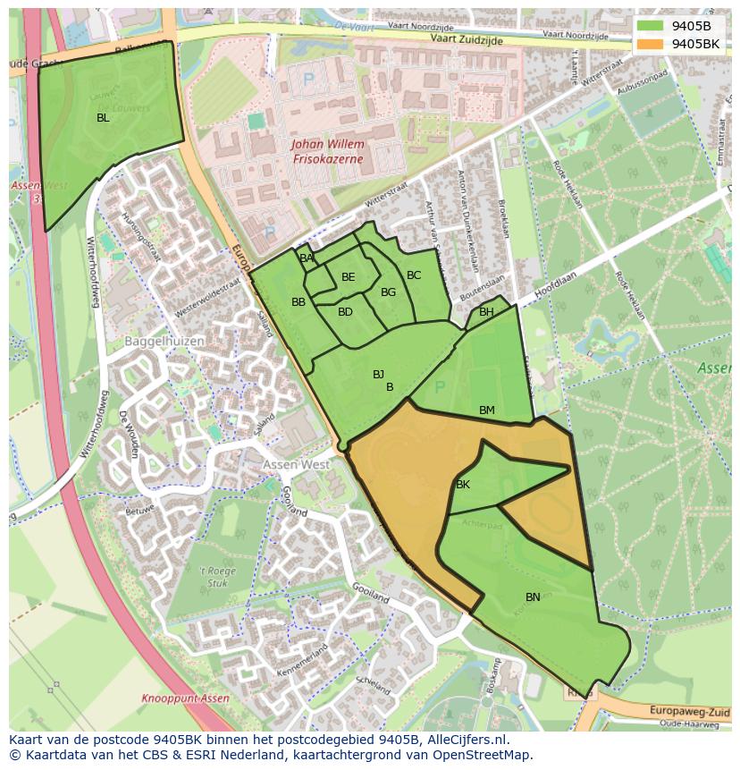 Afbeelding van het postcodegebied 9405 BK op de kaart.