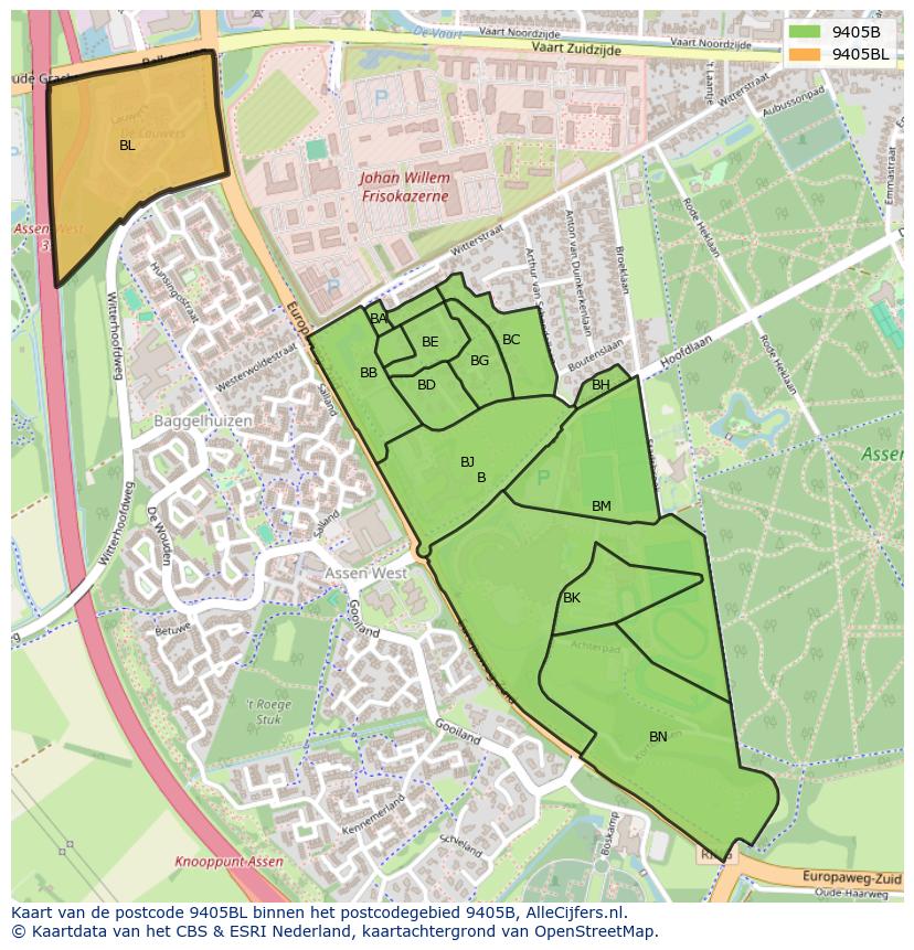 Afbeelding van het postcodegebied 9405 BL op de kaart.