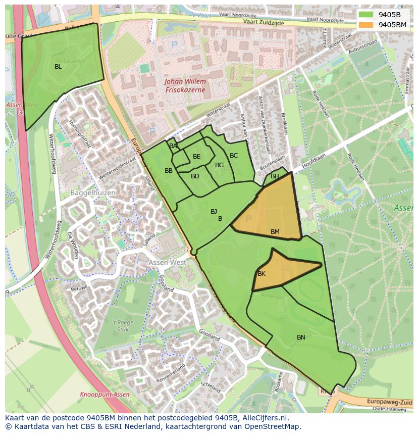 Afbeelding van het postcodegebied 9405 BM op de kaart.