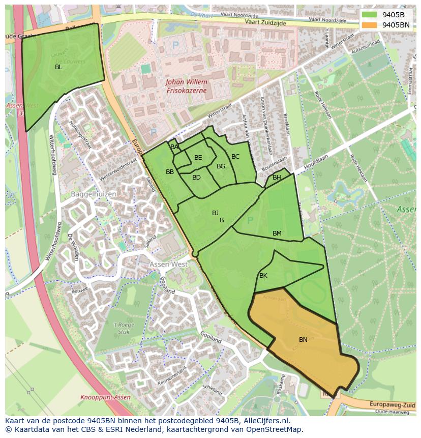 Afbeelding van het postcodegebied 9405 BN op de kaart.