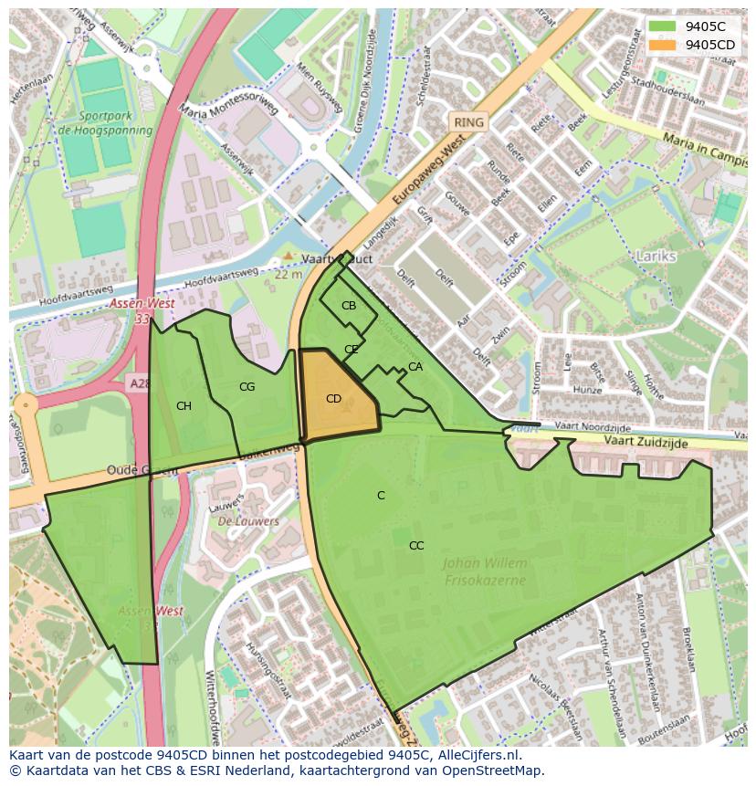 Afbeelding van het postcodegebied 9405 CD op de kaart.
