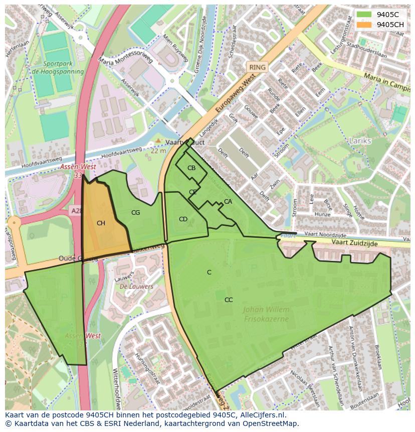 Afbeelding van het postcodegebied 9405 CH op de kaart.