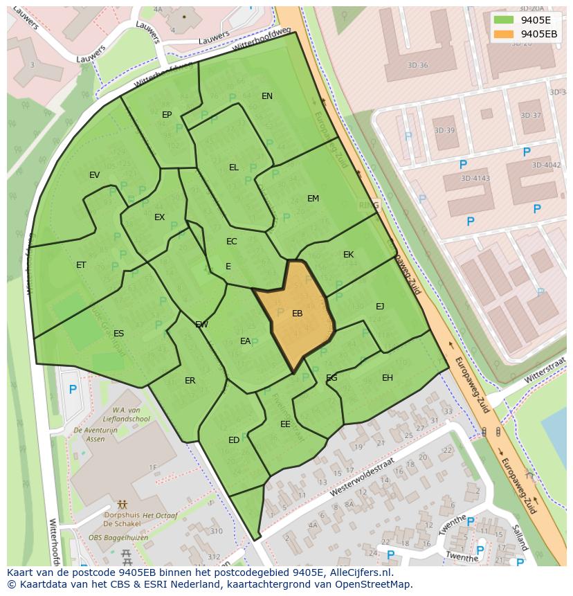 Afbeelding van het postcodegebied 9405 EB op de kaart.
