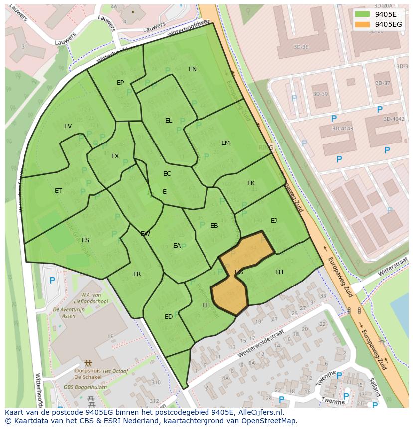 Afbeelding van het postcodegebied 9405 EG op de kaart.