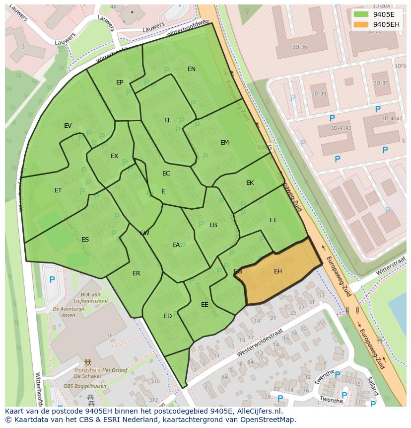 Afbeelding van het postcodegebied 9405 EH op de kaart.