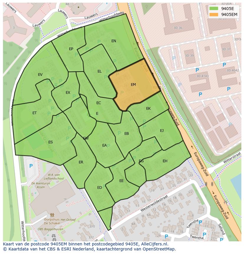 Afbeelding van het postcodegebied 9405 EM op de kaart.