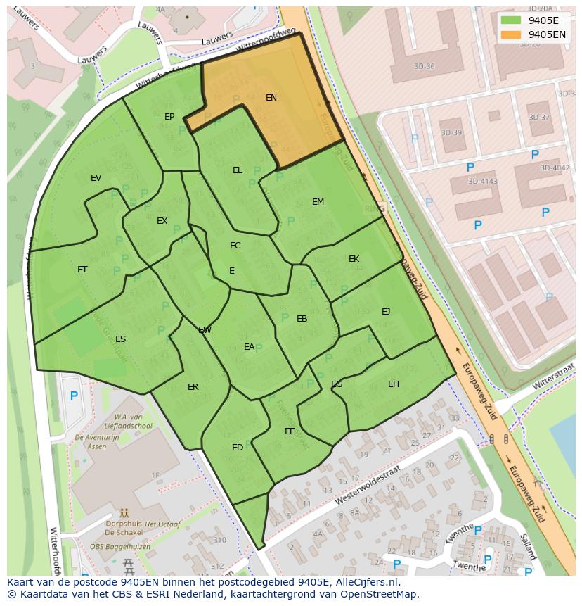 Afbeelding van het postcodegebied 9405 EN op de kaart.