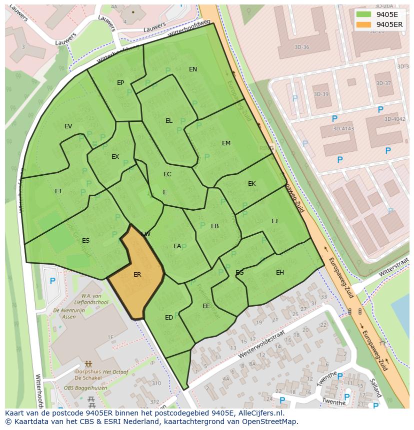 Afbeelding van het postcodegebied 9405 ER op de kaart.