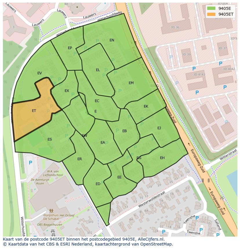 Afbeelding van het postcodegebied 9405 ET op de kaart.
